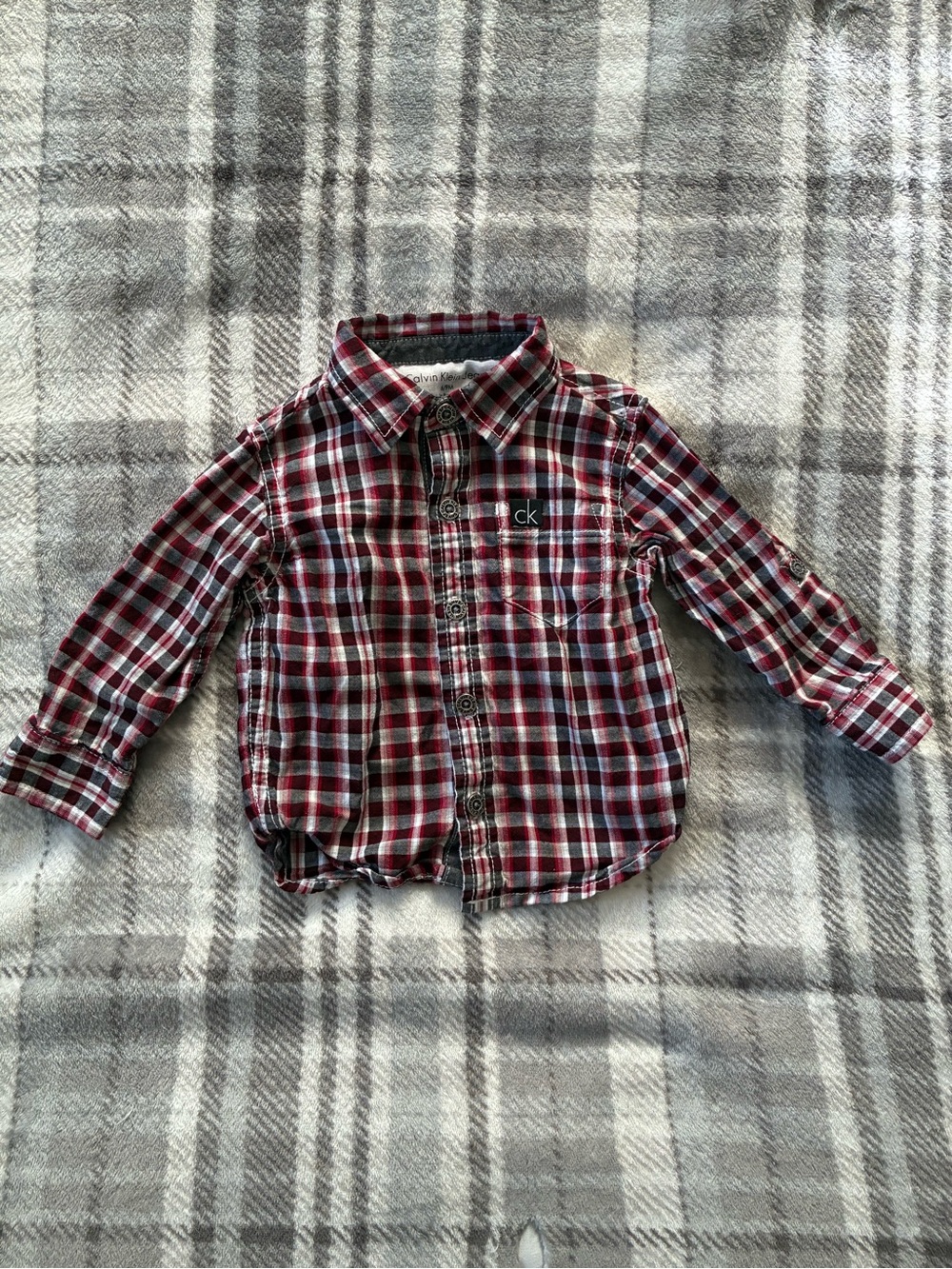 Calvin Klein Jeans Boys Red and Black Plaid Button-Down Shirt